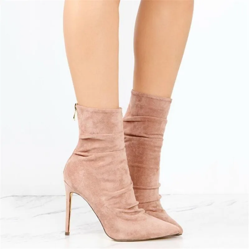 2018 Autumn Winter Women Boots New Ruched Velvet Lightweight High-Heel Short Ankle Plus Size 34-43 | Обувь