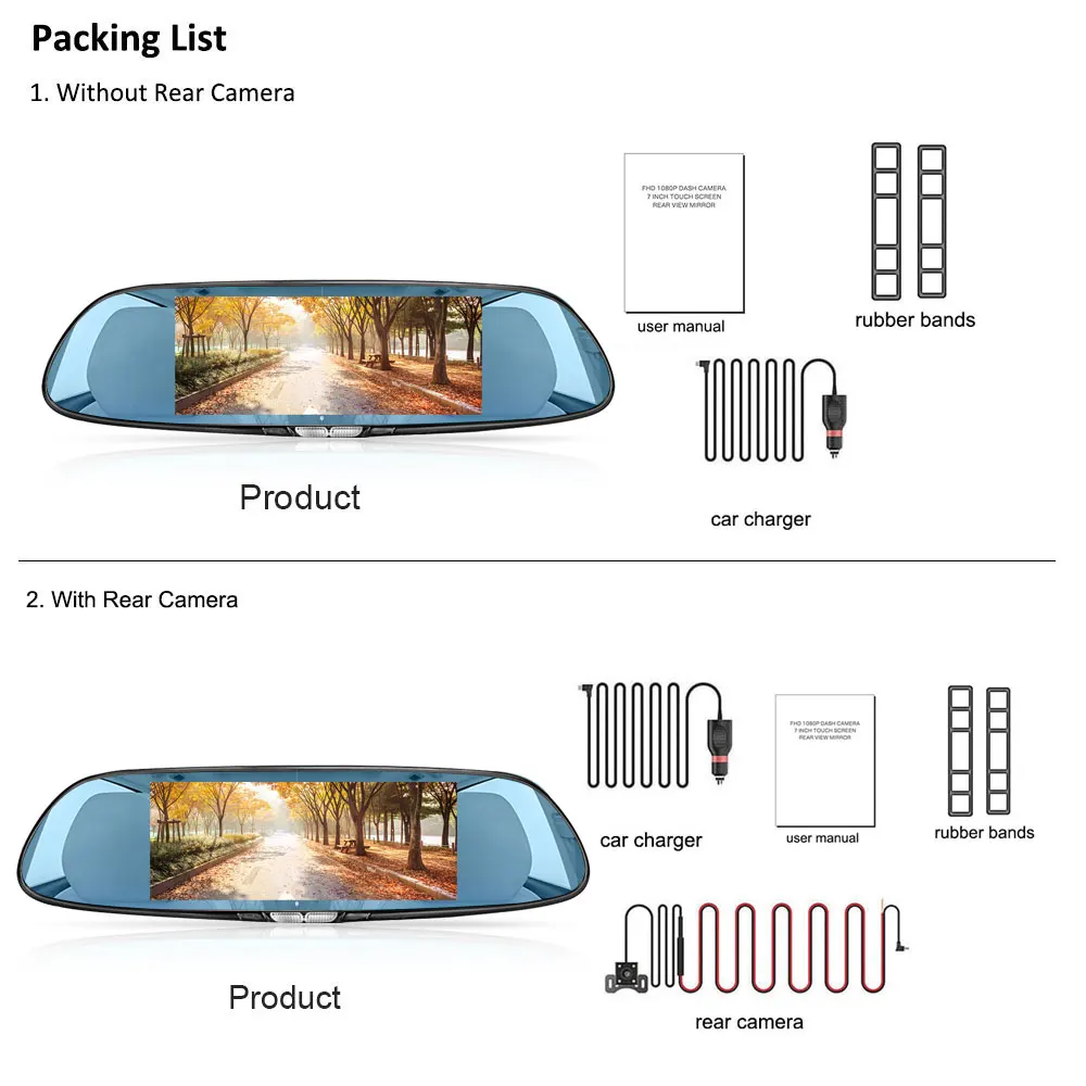 Видеорегистратор TAVIN Full HD 1080P 7 дюймов с сенсорным экраном зеркалом заднего вида dvr