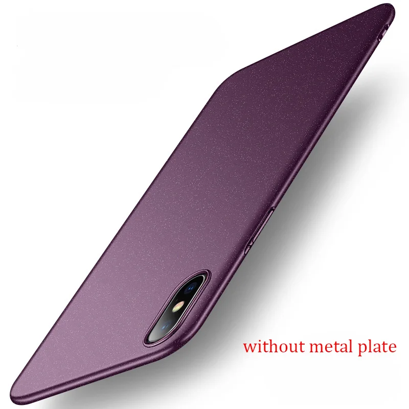 purple without metal Aixuan металлическая пластина автомобильный держатель Магнитный чехол для iPhone Xs Max XR X магнит жесткий матовый чехол для iPhone 7 8 6 6s Plus - Цвет: purple without metal