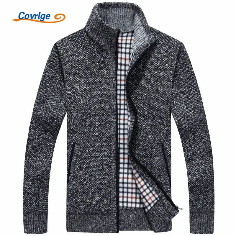 

Covrlge Men's Turtleneck Sweater 2019 Winter New Plus Velvet Thick Male Cardigan Fashion Mens Zipper Sweater Knit Jacket MZM019