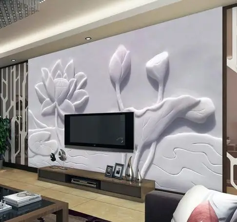 

custom 3d wall murals wallpaper Three-dimensional lotus paintings TV setting wall wallpaper