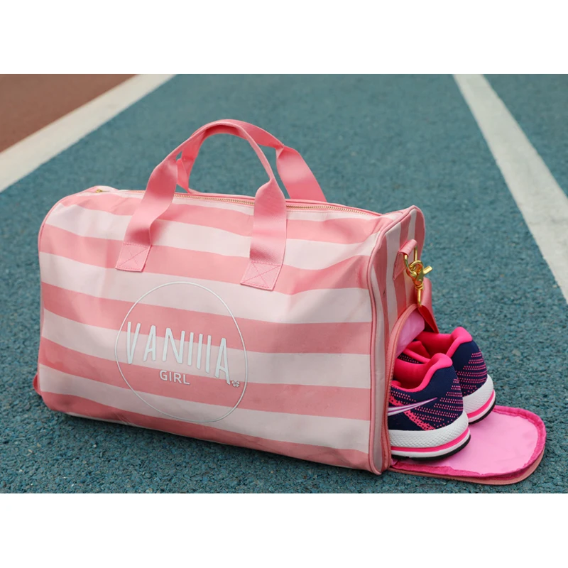 Striped Weekend Travel Bag with Shoes Compartment Large Capacity Fashion Overnight Handbags Women Luggage Shoulder Bags | Багаж и сумки