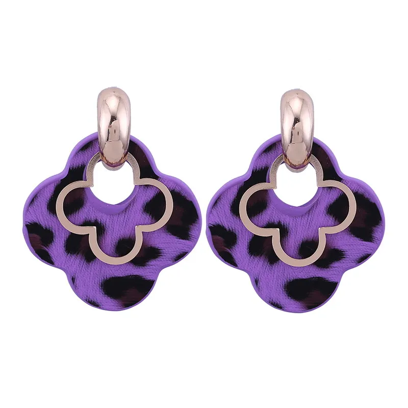 Purple Sehouran, большие серьги-капли для женщин, подвески из искусственной кожи, длинные серьги с медным цветком, серьги-подвески, ювелирные изделия - Окраска металла: Purple