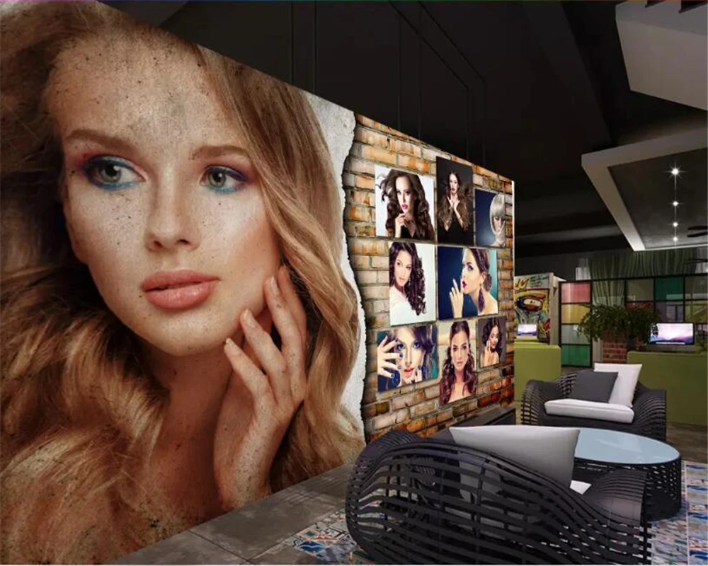 3d фотообои из шелковой ткани для парикмахерской с кирпичной стенкой|Обои| |