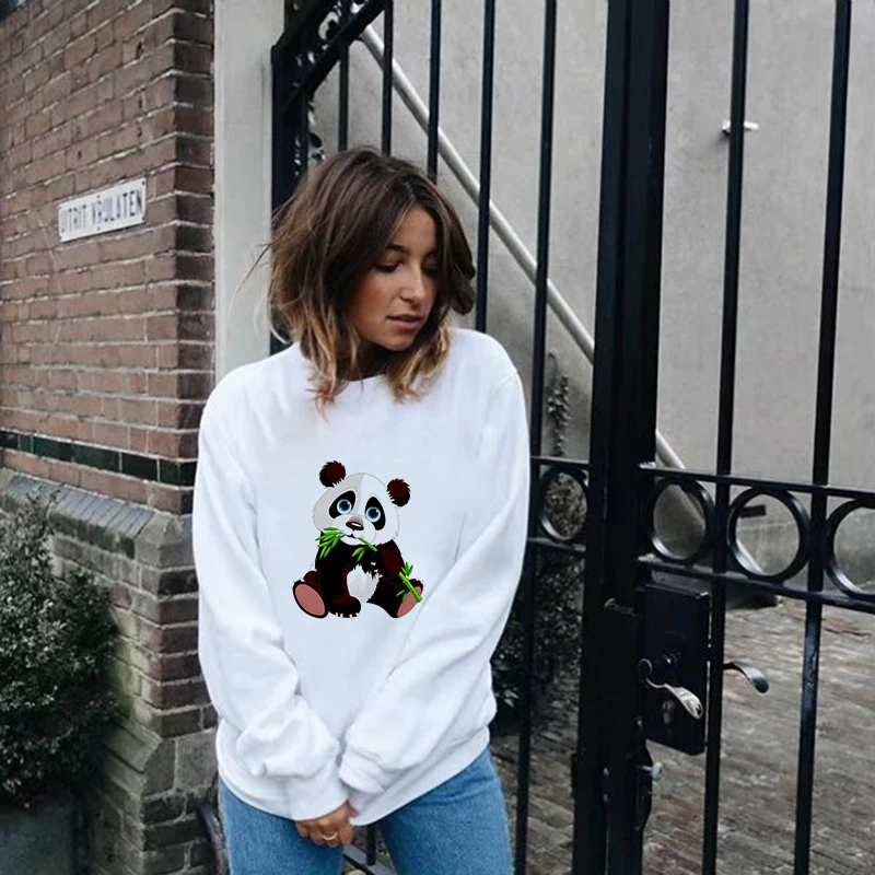 Повседневные Kawaii Panda Kpop толстовки Женская одежда с животным графическим принтом Harajuku с длинным рукавом Осенний пуловер Топы Футболки