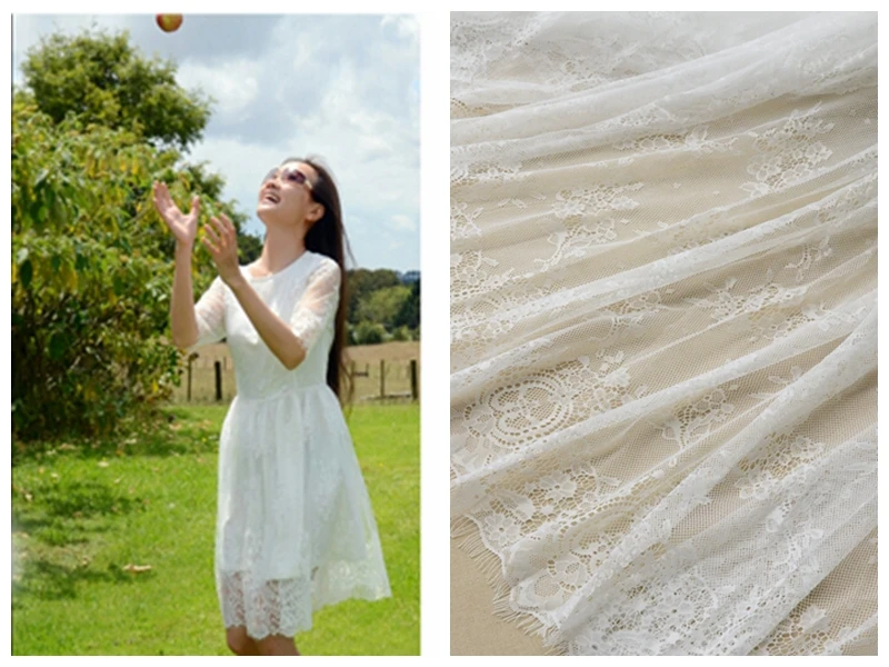 

New fashion black/off white high quality eyelash embroidery lace diy skirt clothes accessoried lace fabric 150cm*3meters