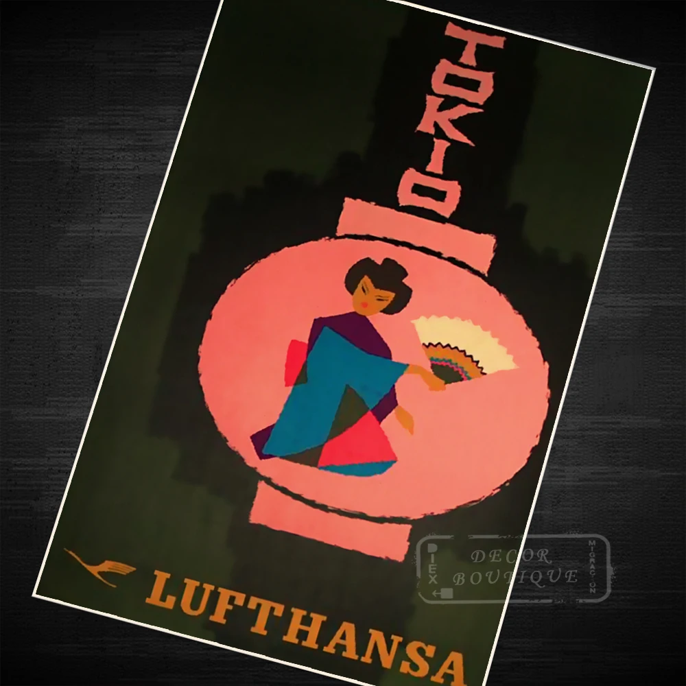 LUFTHANSA TOKYO JAPAN Beauty Airline Culture Classic Canvas Ретро ВИНТАЖНЫЙ ПЛАКАТ из крафт-бумаги DIY