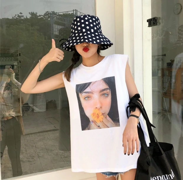 Для женщин Туника Япония Harajuku Дамы Винтаж Свободные девушка печати без бретелек
