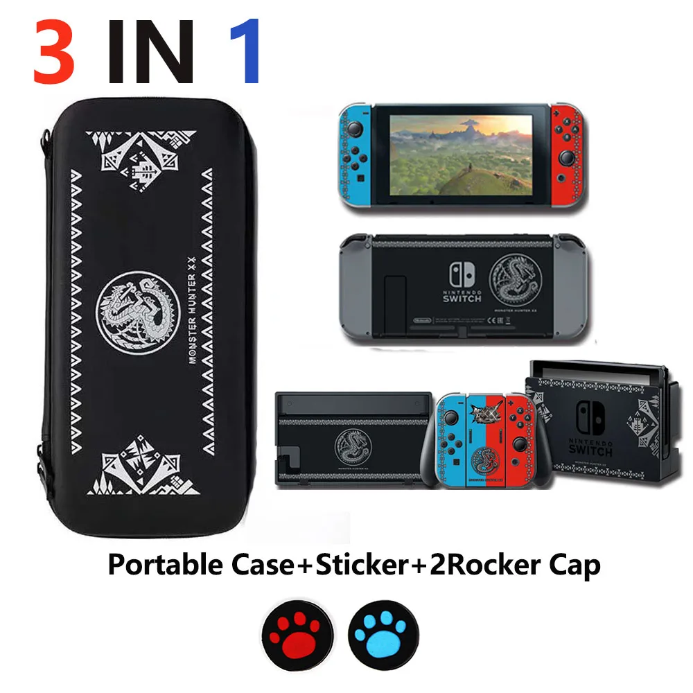 3in1Monster2 Аксессуары для переключателей 3 в 1, дорожная сумка для переноски, игровая сумка, стеклянная пленка и наклейка для переключателей и крышек для NS& shell - Цвет: 3in1Monster2