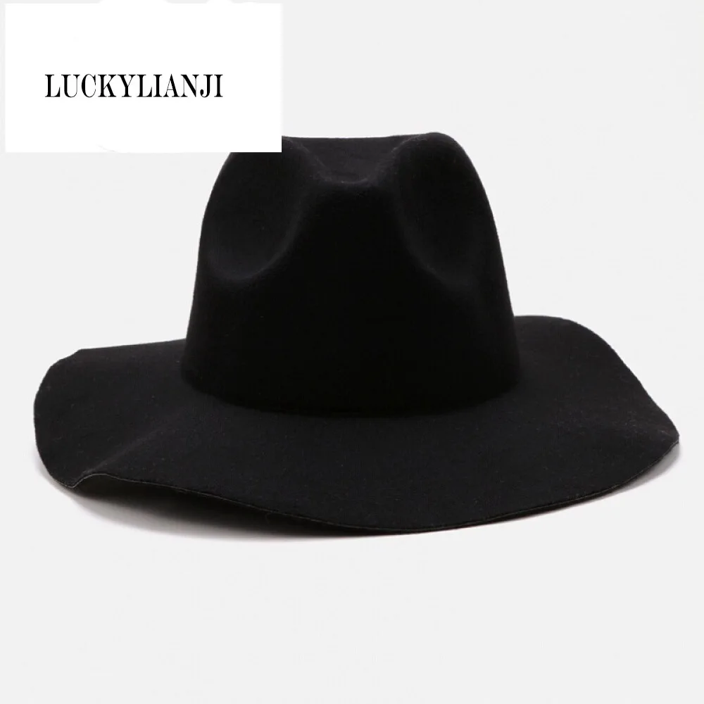 

LUCKYLIANJI Trend Solid Color Boys Girls Cowboy Wool Felt Panama Hat Fedora Caps for Kids