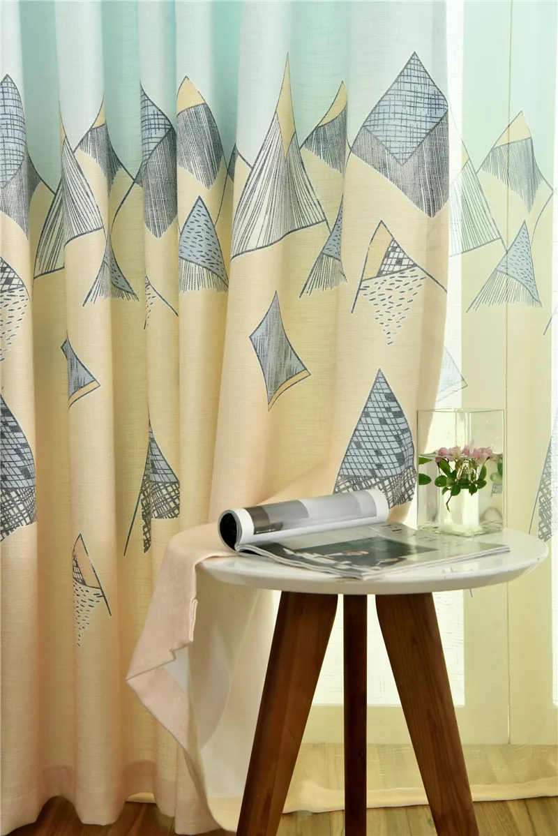 Padded Cotton Linen Bottom Cloth Boys Printed Curtain for Living Room Blue Curtains Gray Fine | Дом и сад