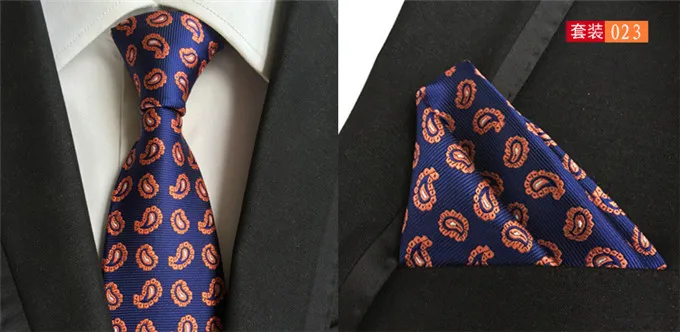 SCST Brand Cravate New Gravata Paisley Print Slim Necktie Mens Silk Ties For Men Tie With Match Pocket Square 2pcs Set Blue A043 |