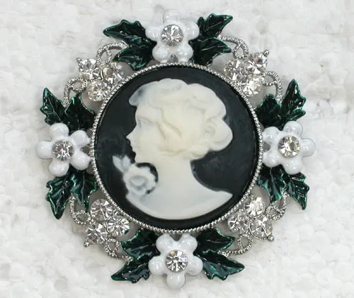 

Clear Rhinestone Flower brooch Pendant Portrait Cameo Pin brooches Wedding party prom jewelry C853 A