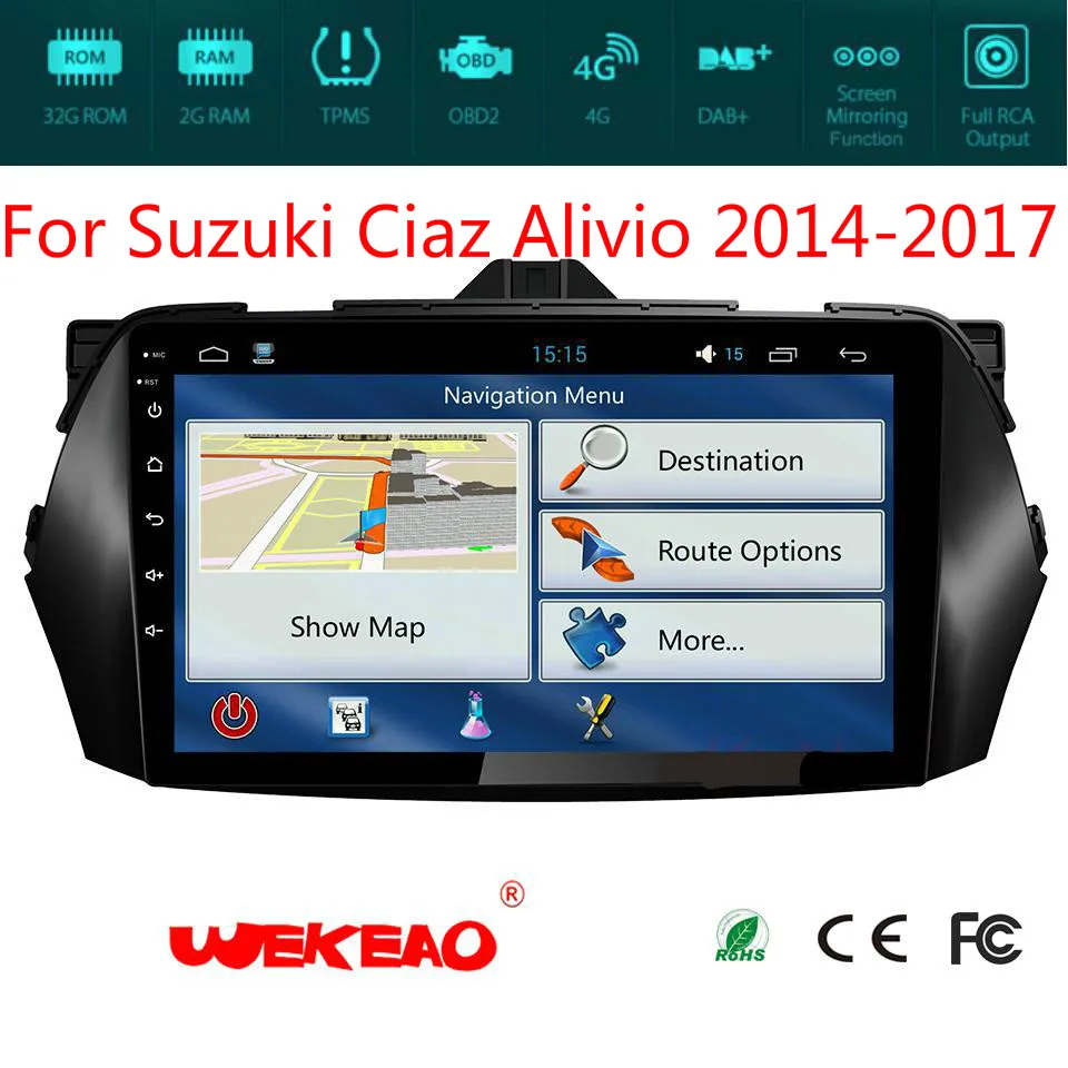 Wekeao автомобиля радио gps навигация плеер для Suzuki Ciaz Alivio стерео 2014 2017 с мультимедиа