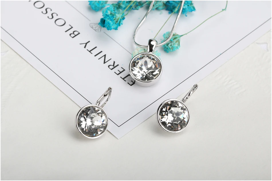 Malanda бренд 2017 белый balle Кристалл от Swarovski Мода Круг Кулон Цепочки и ожерелья Серьги
