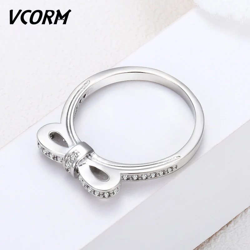 Женские кольца VCORM с милым бантом серебряного цвета кристаллами для женщин