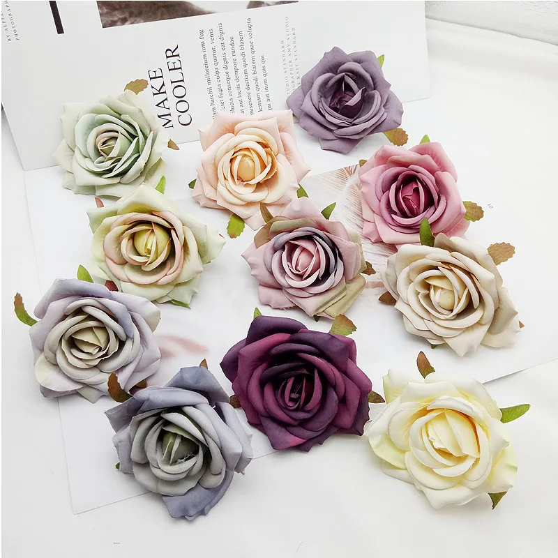 

50 pcs 7cm Silk Rose Artificial Flower Wedding Leaves Decoration Items Wreath DIY Handicraft Flowers Fake Simulation Cheap