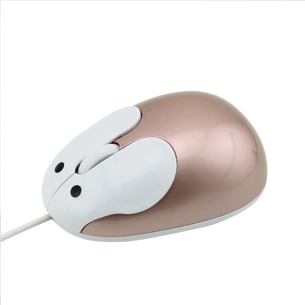 Золотой Мини Проводная компьютерная мышь милые животные оптический Usb кабель Mause милый мультяшный кролик портативный розовый подарок мыши для детей для ноутбука - Цвет: Золотой
