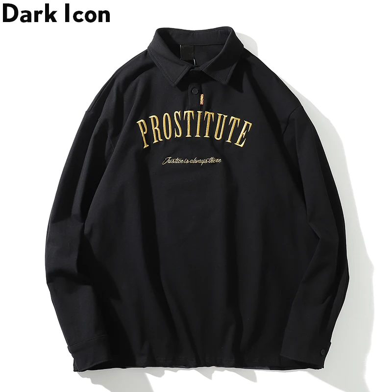 Dark Icon Letters Embroidery and Printing Sweatshirts Men Turn-down Collar Oversized Men's Sweatshirt Streetwear Clothing | Мужская