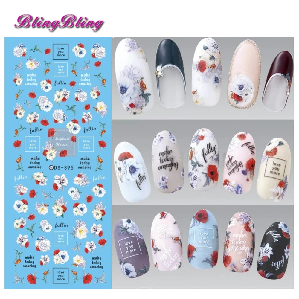 Blingbling 2 шт. Мрамор ногтей Вода Переводные картинки Трансфер наклейки Harajuku черный
