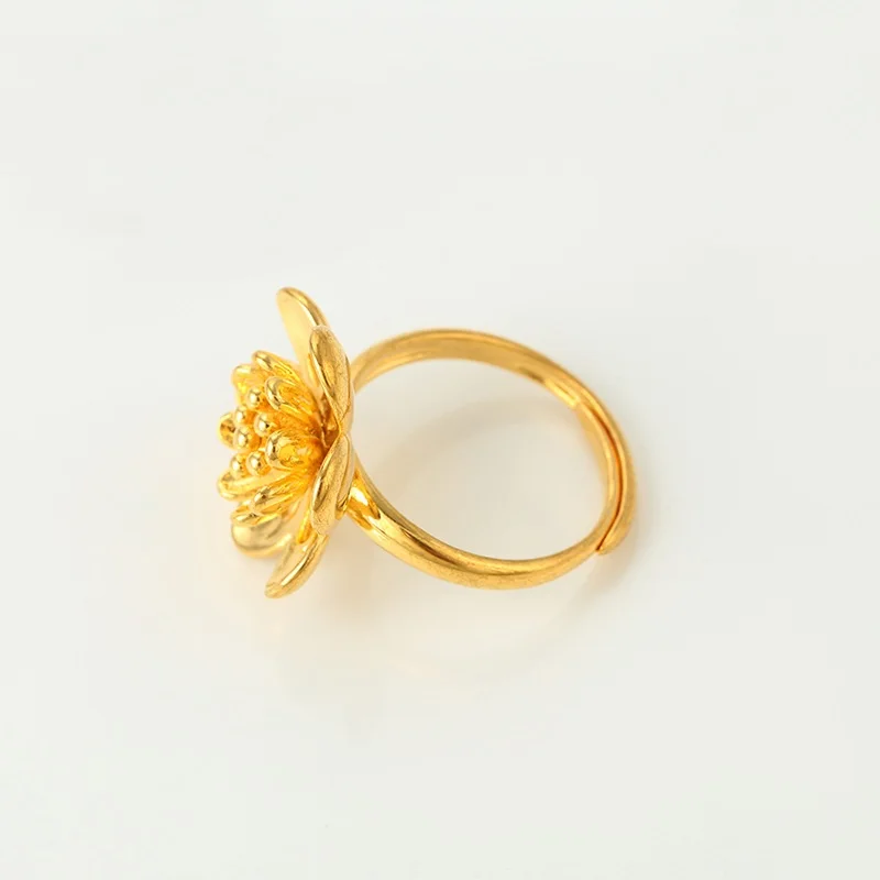

OMHXFC Wholesale European Fashion Woman Girl Bridal Party Birthday Wedding Gift Vintage Flower Resizable 18KT Gold Ring EJ19