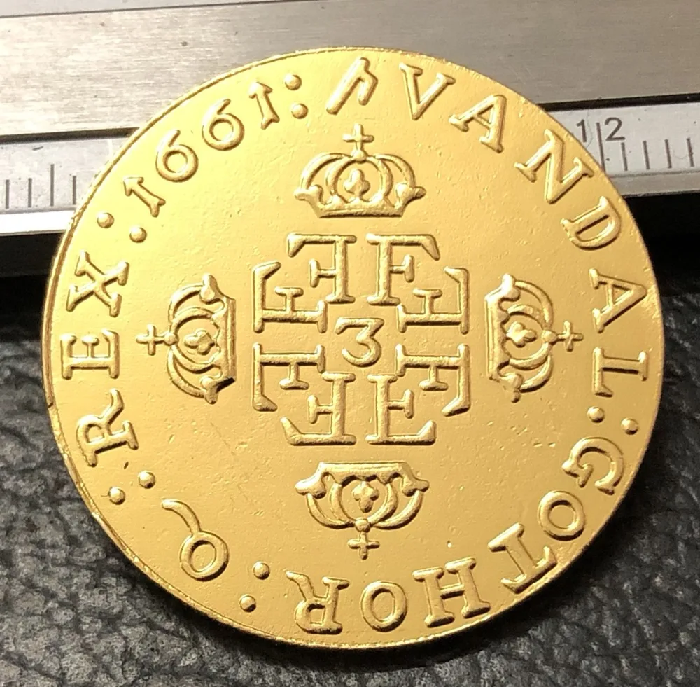 Золотая копия монеты ДАНИЯ 1 Дукат Фредерик III 1661|Безвалютные монеты| |