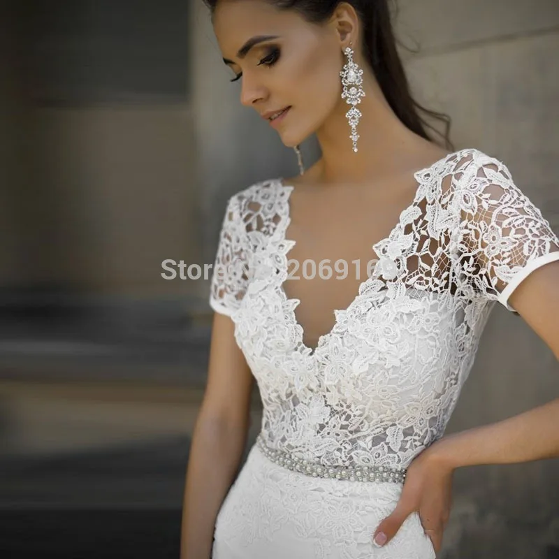 Женское свадебное платье с юбкой годе Louisvuigon кружевное коротким рукавом и