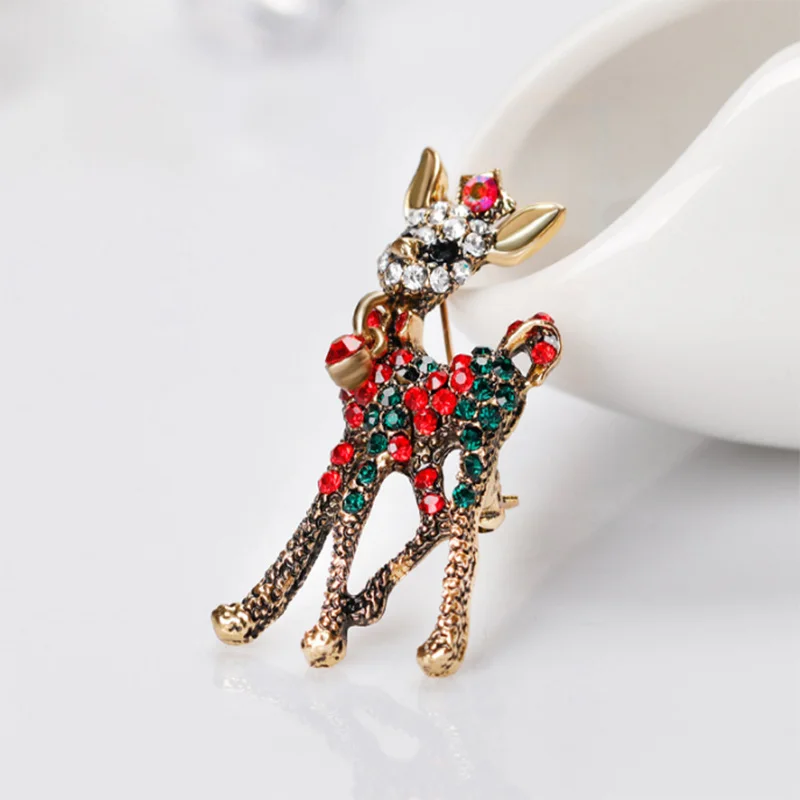 ElegantRose Модные Красочные Стразы милые животные Олень золото/серебро сплав булавки