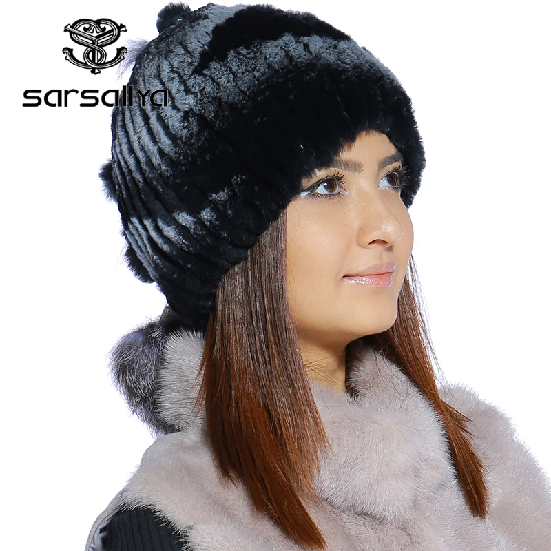 SARSALLYA Зимой меховая шапка для женщин реального рекс кролика с silver fox меховой