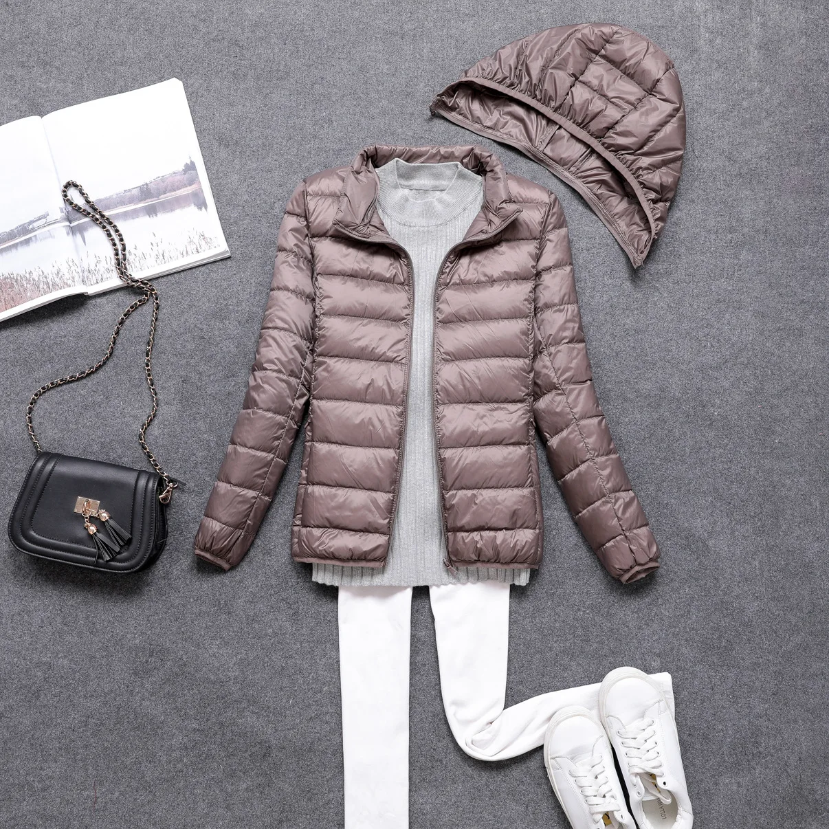 Women 90% Duck Down Ultra Light Down Jacket detachable Hat Fashion Autumn Winter Warm Slim Zipper Jackets Women