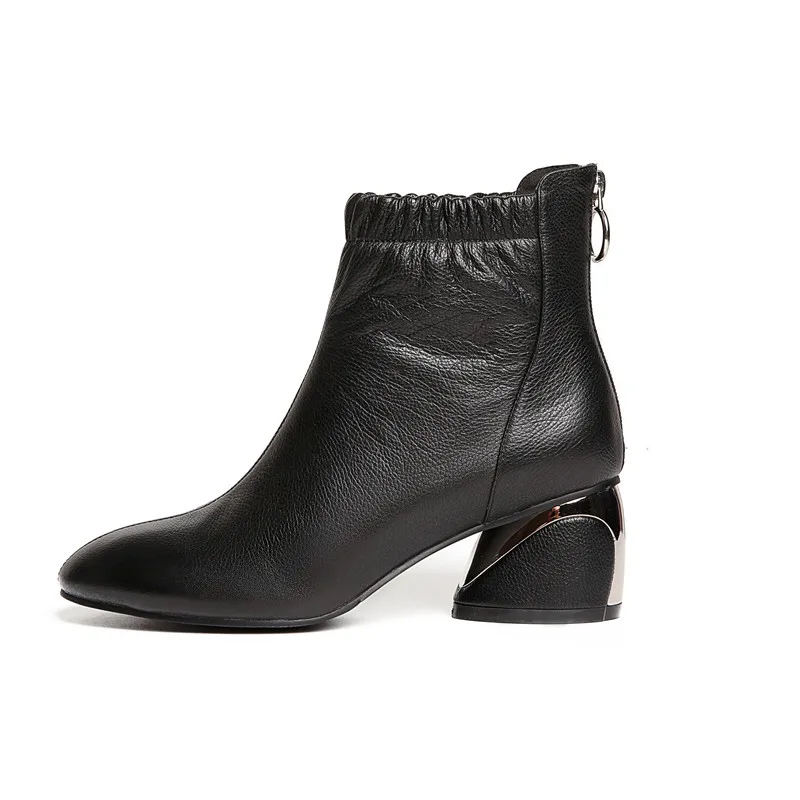 

Smirnova HOT 2018 fashion ankle boots round toe strange style med heels natural genuine leather boots solid zipper women boots