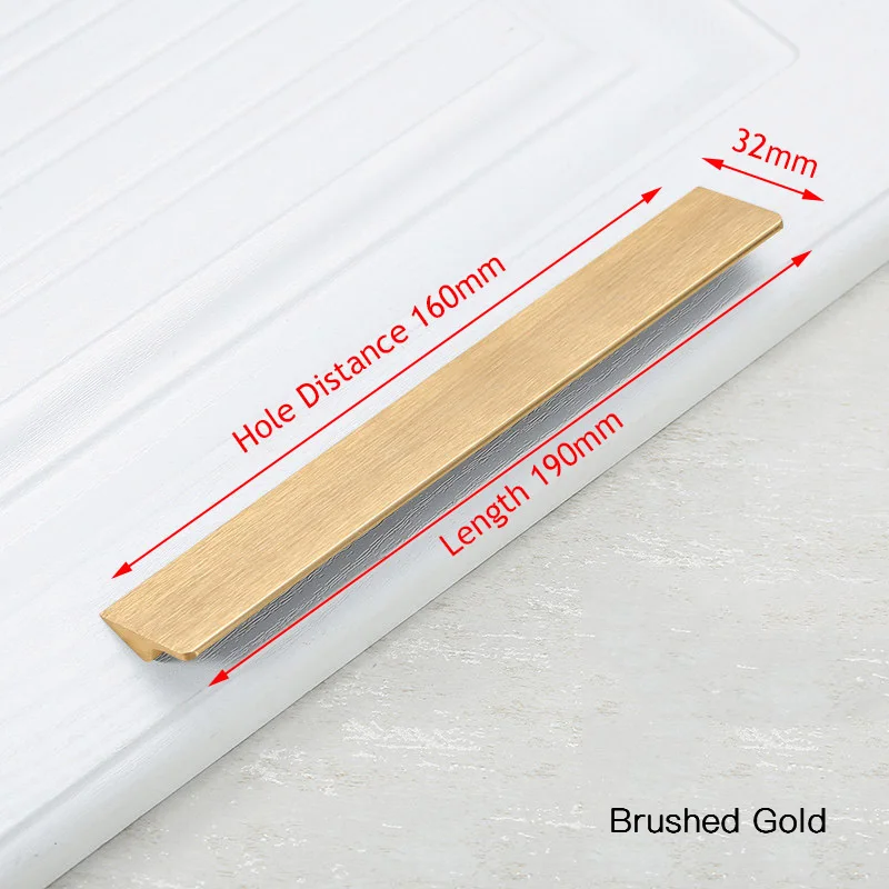 Gold 160mm NAIERDI скрытые ручки шкафа алюминиевый сплав кухонный шкаф ручки для выдвижных ящиков дверное оборудование для обработки мебели черное золото - Цвет: Gold 160mm