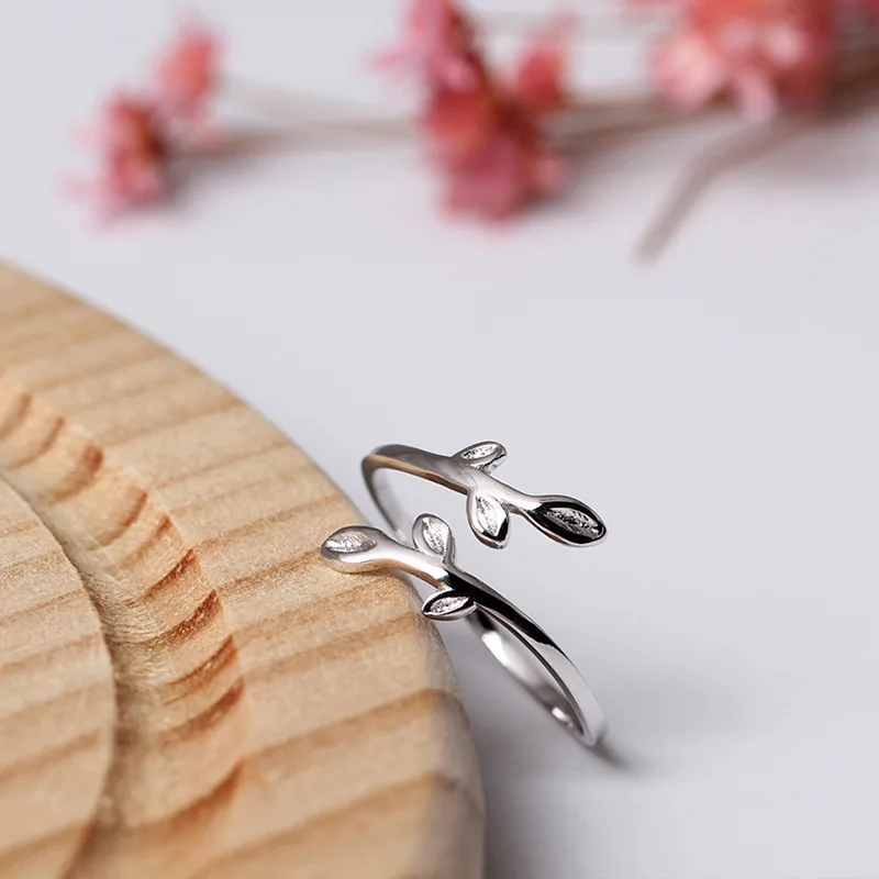 leaf open ring 100% Sterling 925 silver Jewelry Vintage Adjustable rings for women gift free size | Украшения и аксессуары