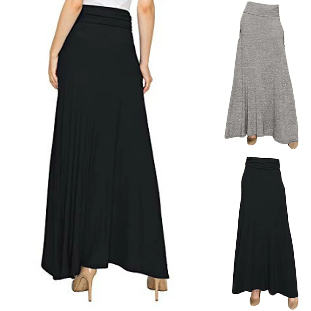 Женская плиссированная длинная облегающая юбка эластичная трикотажная лето 2019 |