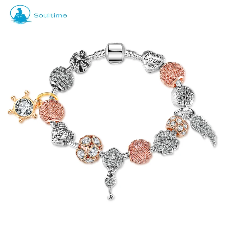 SOULTIME 2019 Новый модный стиль Корона вишня Цветочные браслеты и для женщин медная