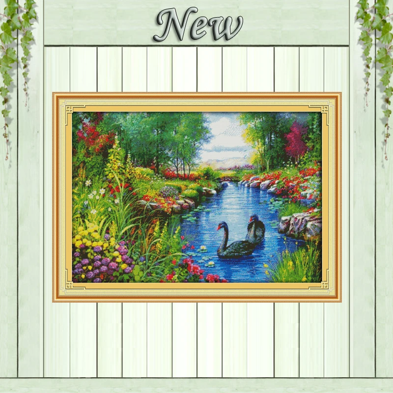 

The peaceful landscape Swan forest flowers counted printed on canvas DMC 11CT 14CT kits Cross Stitch embroidery needlework Sets