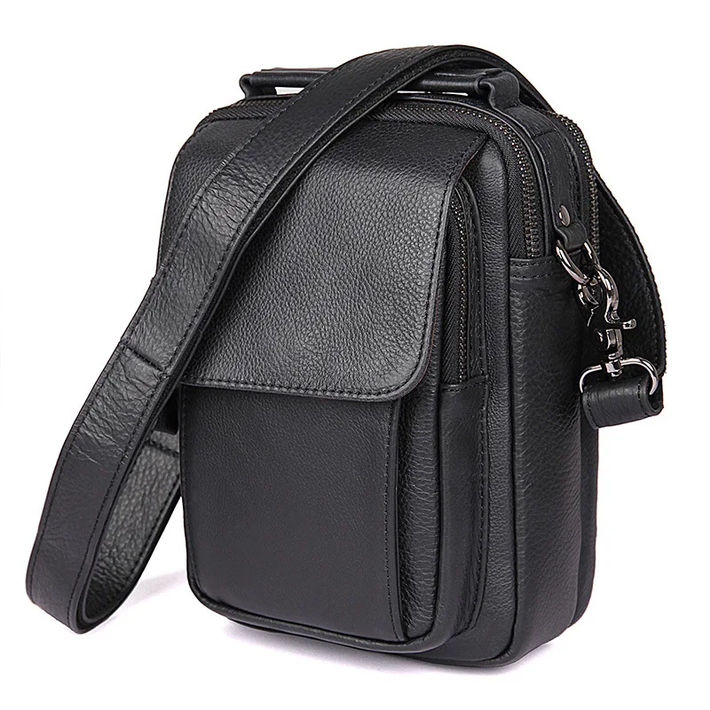 

Nesitu High Quality Black Coffee Genuine Leather Small Men Messenger Bags for 7.9'' mini ipad Male Shoulder Bags M1032