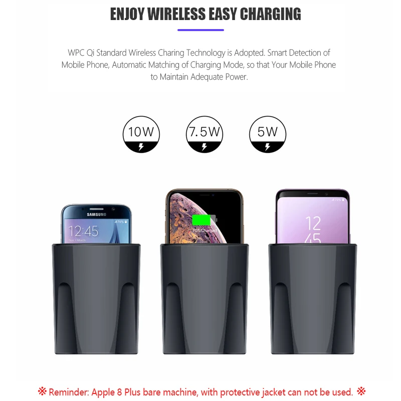 Автомобильное беспроводное зарядное устройство с USB Type C Qutput для iPhone X XS XR 10 Вт Samsung