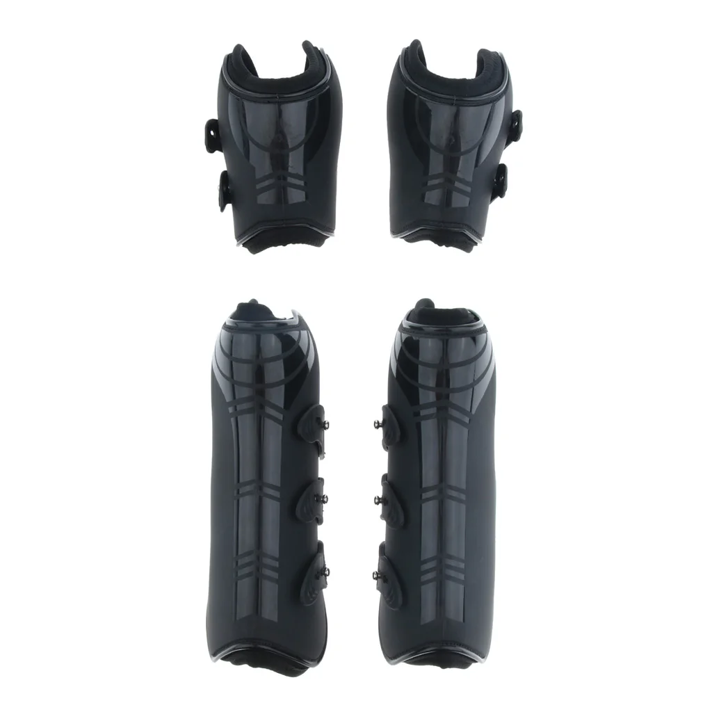 

4 Pack Open Front Jumping Horse Boots, Fetlock and Tendon Leg Wrap Protective Gear, Black