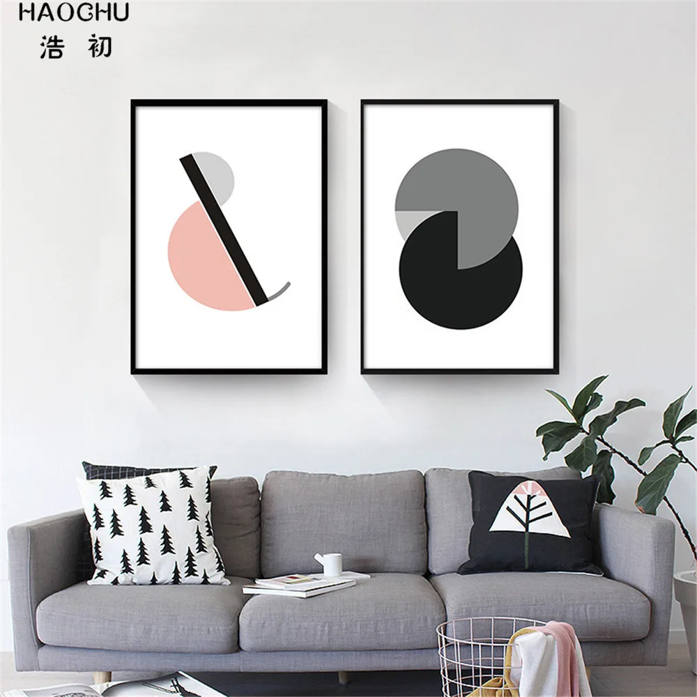 HAOCHU Nordic Modern black white Абстрактная Геометрия города настенные картины на холсте для
