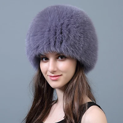 Color 4 QiuMei женская зимняя меховая шапка из натурального Лисьего меха, вязаные шапки из натурального меха серебристой лисы, женские русские шапки-бомберы, утолщенная подкладка - Цвет: Color 4