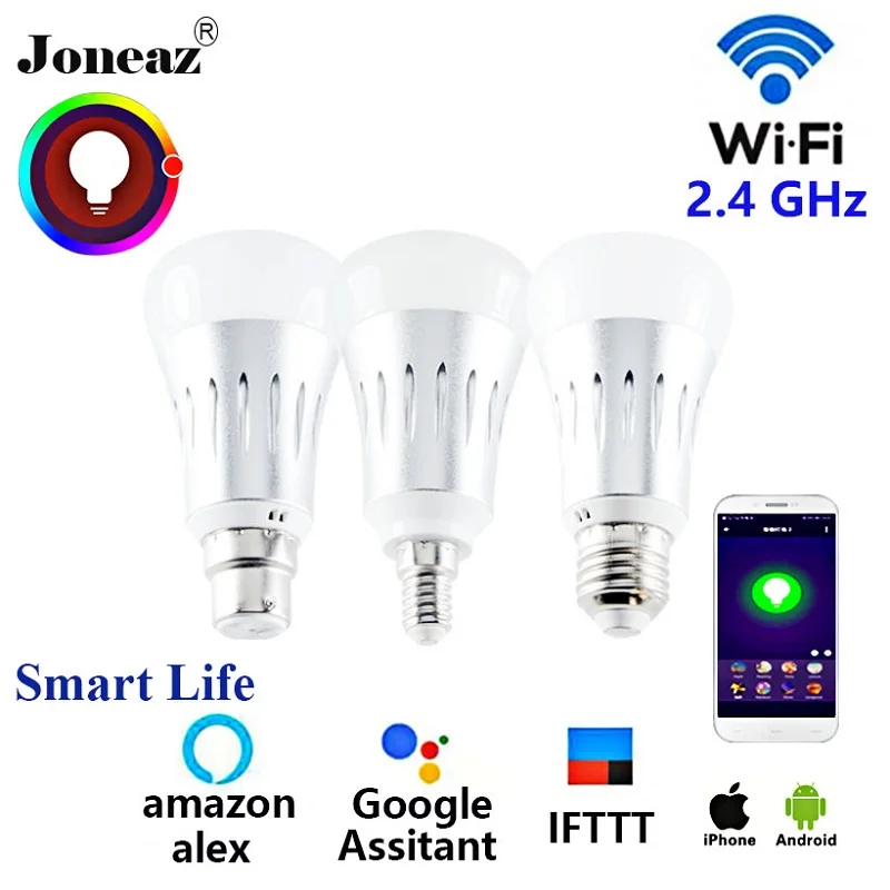Умная жизнь alexa Google Assistant светодиодная смарт лампочка E27 B22 E14 ampoule wifi лампа bombillas