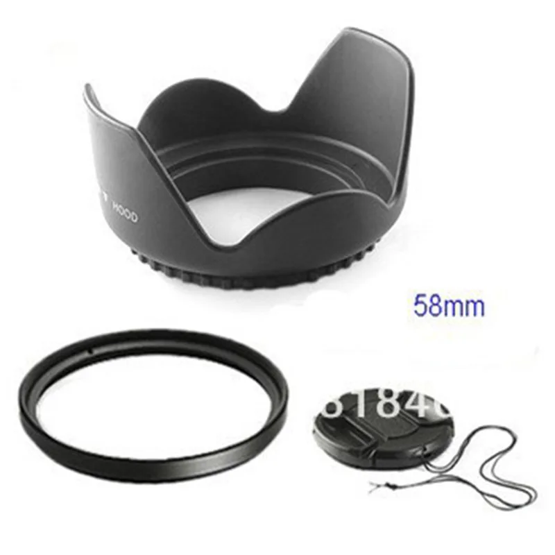 

58mm 58 mm Flower Lens Hood +UV Filter +Lens Cap for Canon EOS 400D 550D 500D 600D 1100D Nikon AI 58mm Lens DS DSLR