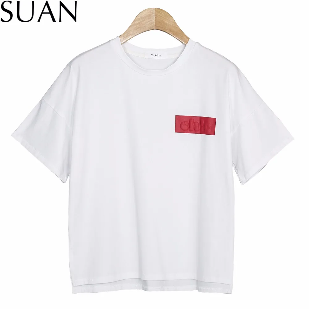 Суан 2018 Новое поступление Для женщин модные свободные досуг письмо printsolid