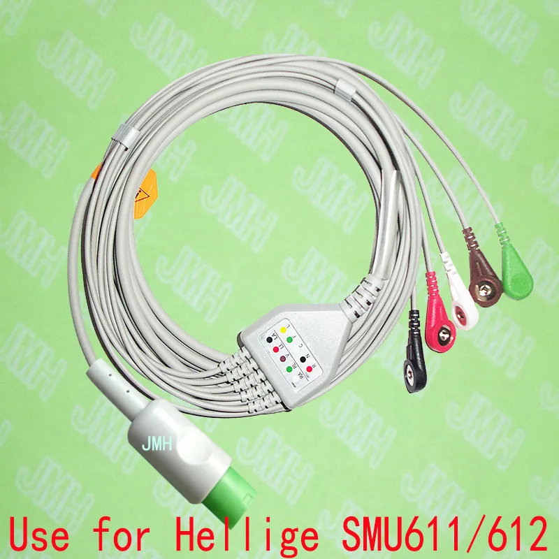 

Compatible with 10pin Hellige SMU611/612 ECG Machine the one-piece 5 lead cable and snap leadwire,IEC or AHA.