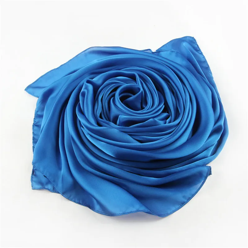 Женский длинный большой шарф из чистого шелка банданы модная однотонная