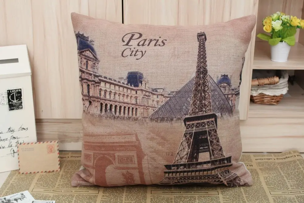 

LINKWELL Free Shipping 45*45cm Paris Eiffel Tower Triumphal Arch Louvre Museum Pillow Case