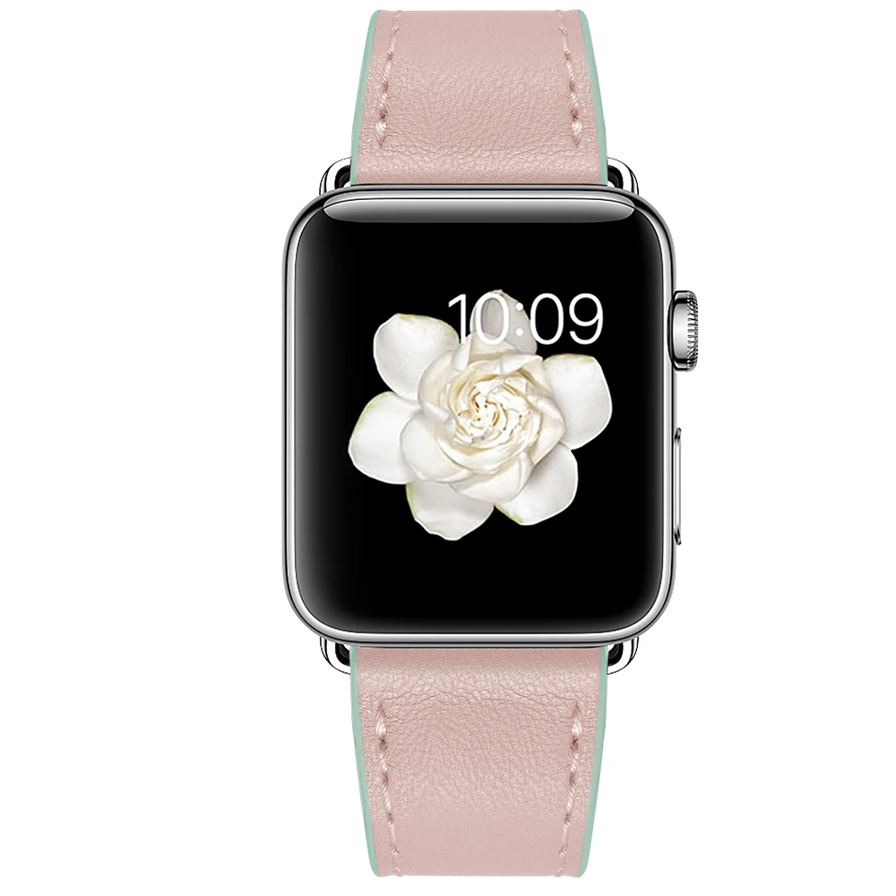 Розовые женские часы из натуральной кожи для Apple Watch 38 мм 40 42 44 серия 4 3 2 1 кожаный