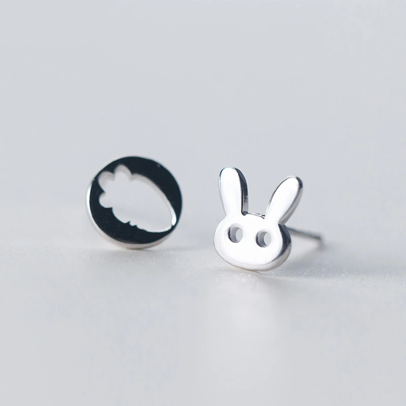 

Jinleansu Rabbit Carrot Stud Earrings Cute 925 Sterling Silver Lovely Bunny Animal Ear Nail Jewelry For Women Girl