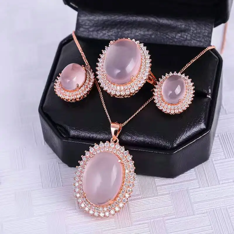 Комплект ювелирных изделий из серебра 925 пробы с розовым кварцем|jewelry sets|gift giftsgift